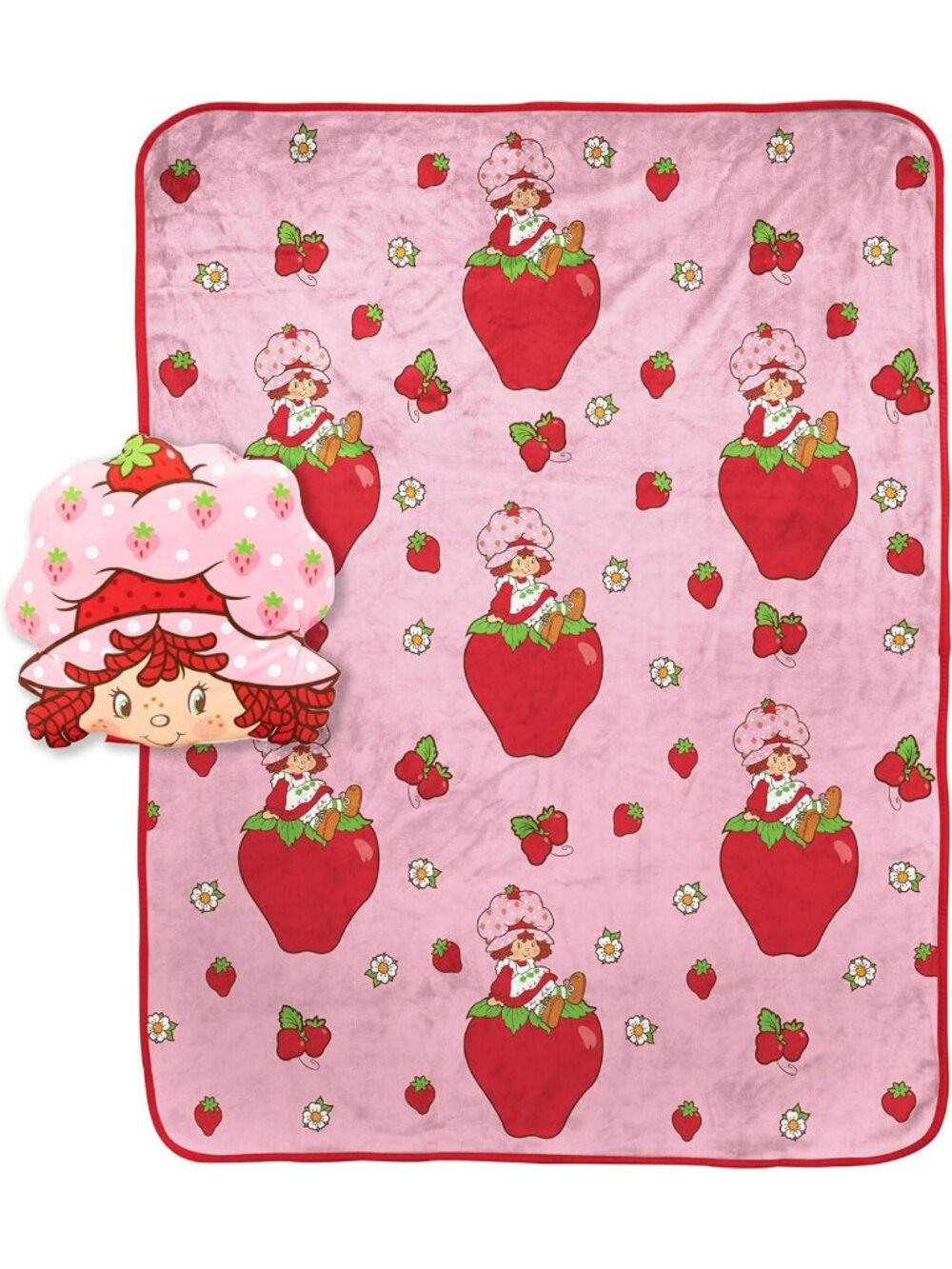 Cozy Strawberry Shortcake Fleece Blanket & Pillow Set, 40x50 in, Kids Bedding
